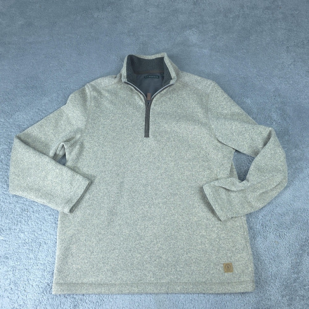 G.H. Bass & Co. Sweater Mens Large Gray 1/4 Zip Mock Neck Fleece Pullover Casual